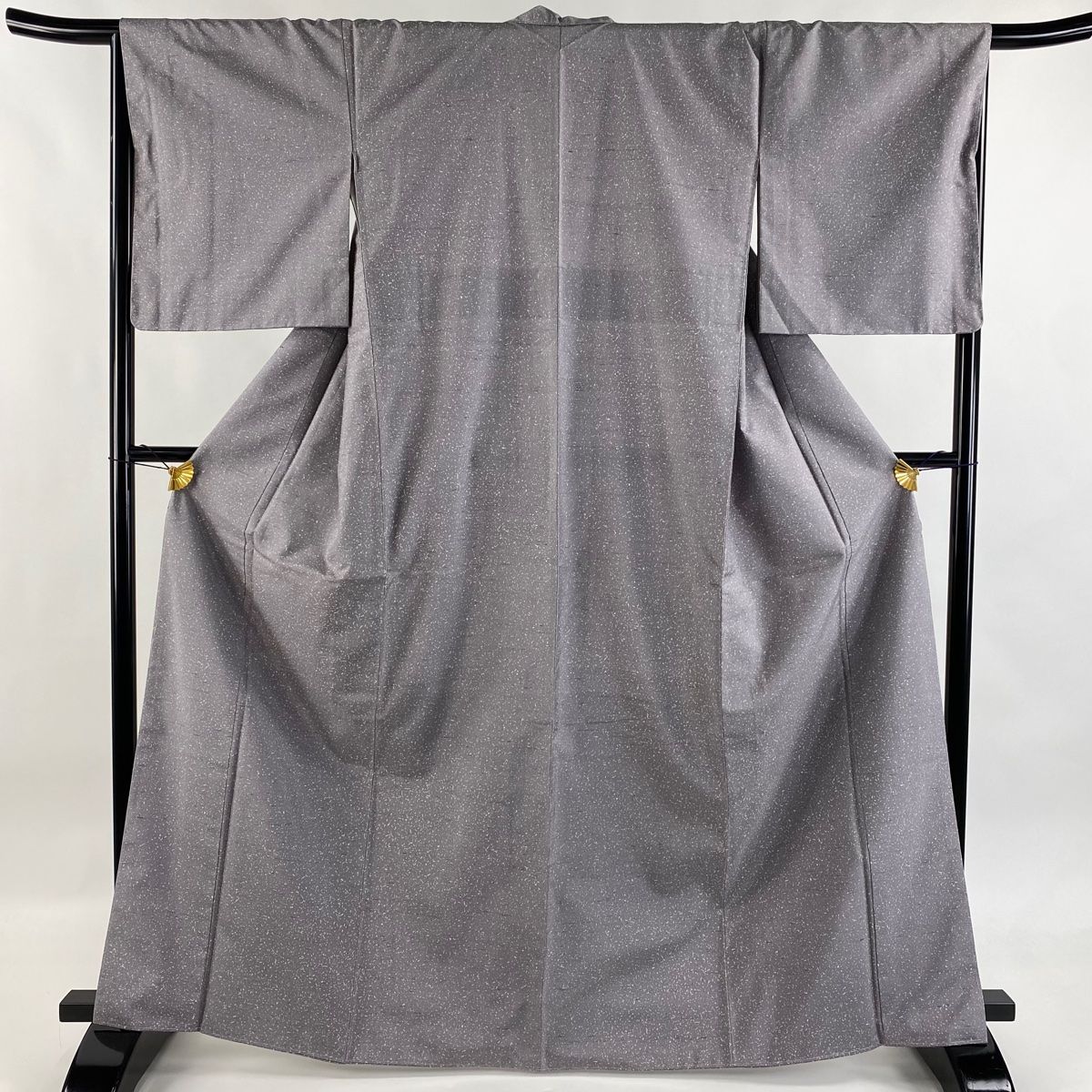 小紋 身丈165.5cm 裄丈67cm M 袷 牛首紬地 落款 証紙 幾何学模様 灰紫 正絹