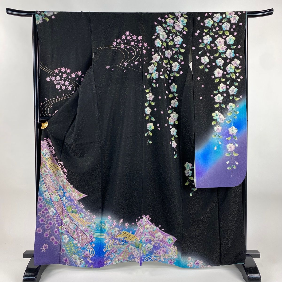 振袖 身丈164.5cm 裄丈65cm M 袷 辻が花柄 熨斗 金通し 金彩 黒 正絹