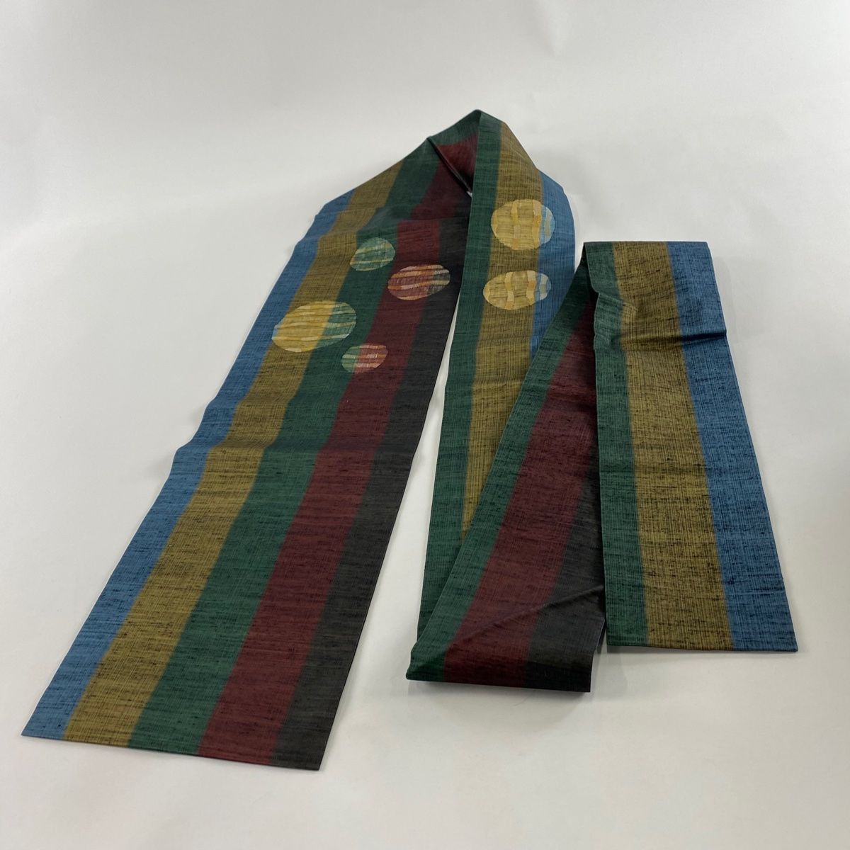 平和屋着物○九寸名古屋帯 紬地 型染 立波風景 正絹 逸品 DAAZ0284ps