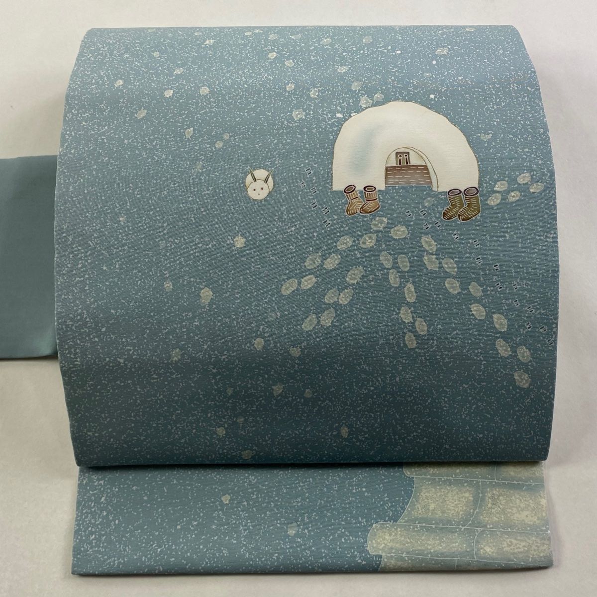 名古屋帯 うさぎ かまくら 金彩 水色 正絹