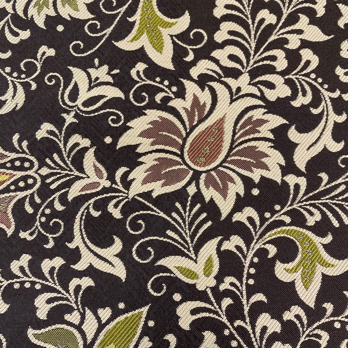 名古屋帯 秀品 更紗 金糸 焦茶色 正絹