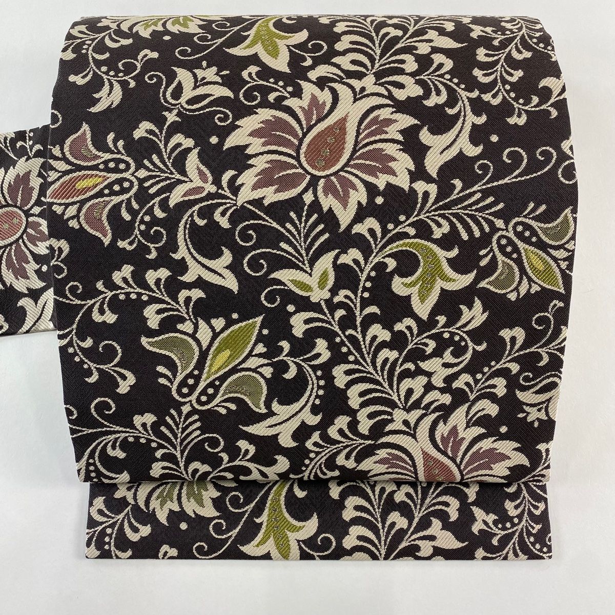 名古屋帯 秀品 更紗 金糸 焦茶色 正絹