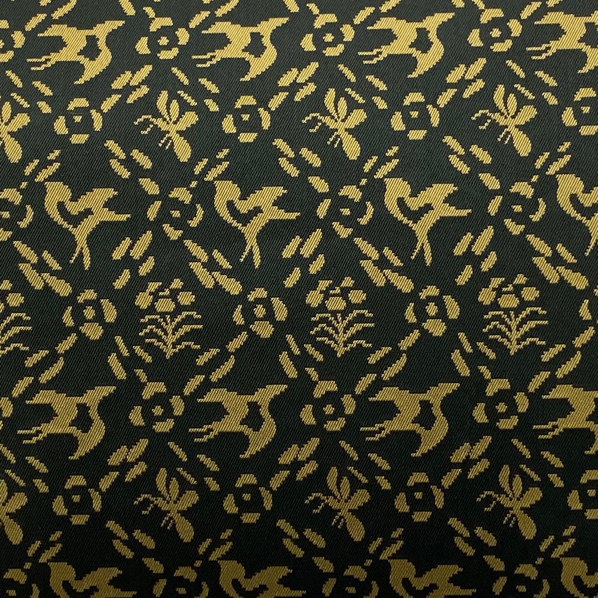 開き名古屋帯 龍村美術織物 鳥 草花 深緑 正絹