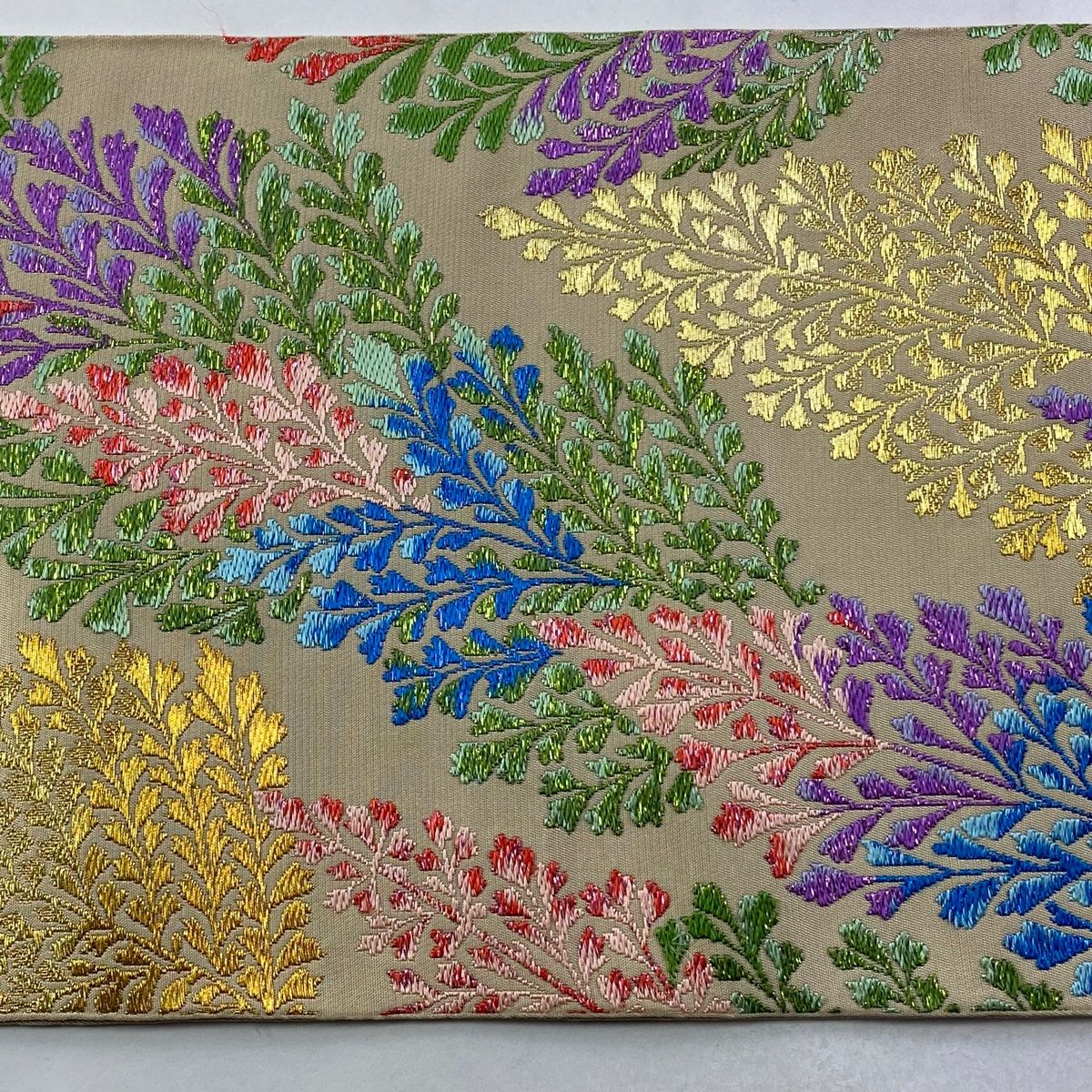 七福 c513 逸品 高級品 正絹 袋帯 六通 西陣 四季花 金糸 刺繍 豪華 本