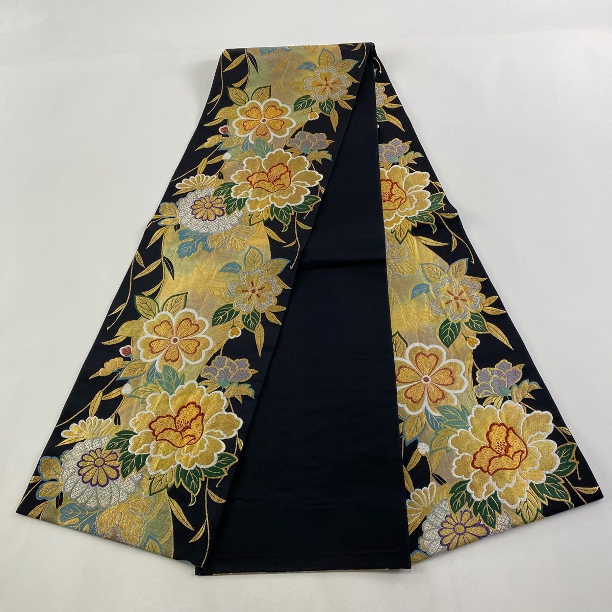 袋帯 秀品 牡丹 桜 金銀糸 箔 黒 全通 正絹 【中古】 - メルカリ