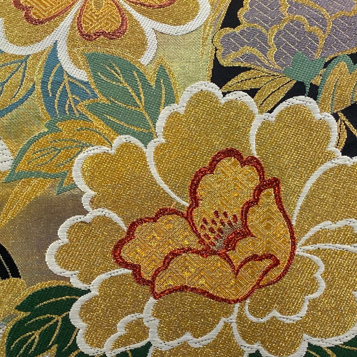 袋帯 秀品 牡丹 桜 金銀糸 箔 黒 全通 正絹 【中古】 - メルカリ