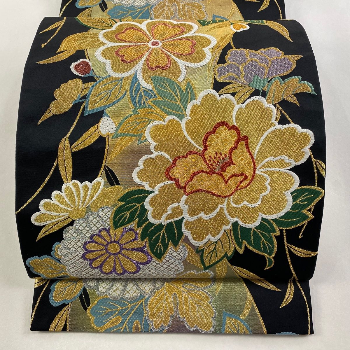 袋帯 秀品 牡丹 桜 金銀糸 箔 黒 全通 正絹 【中古】 - メルカリ