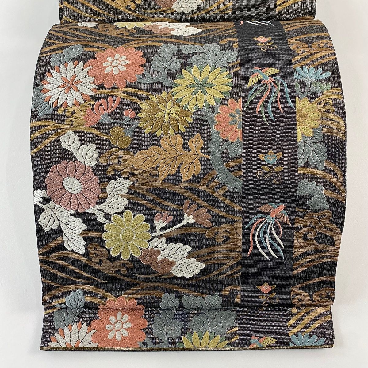 袋帯 秀品 菊 波 金通し 唐織 墨色 六通 正絹 【中古】 - メルカリ