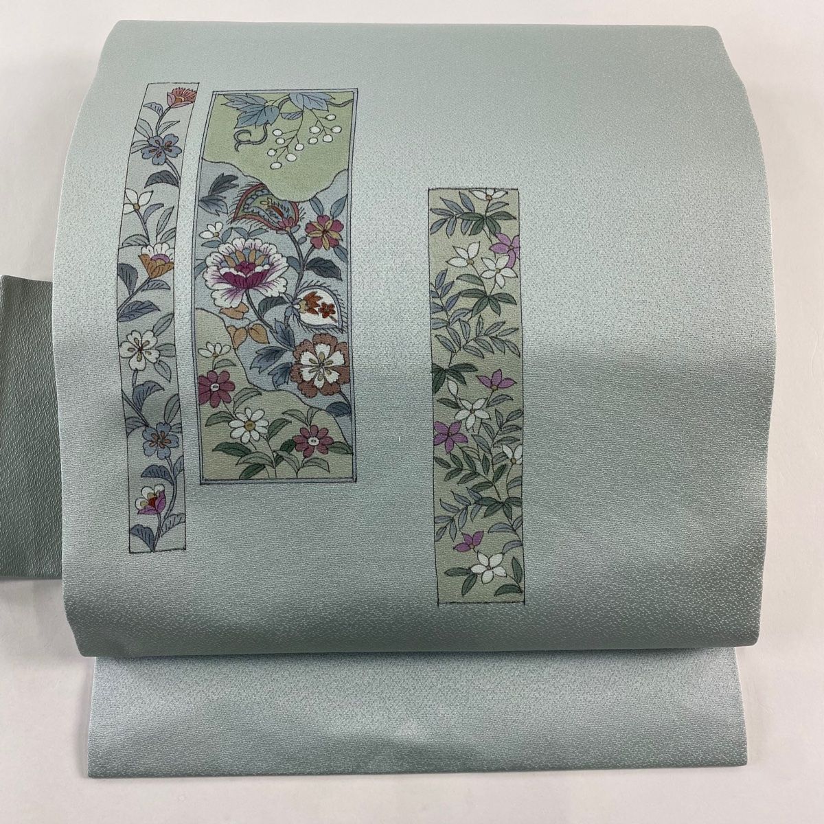 名古屋帯 秀品 落款 短冊 草花 水色 正絹