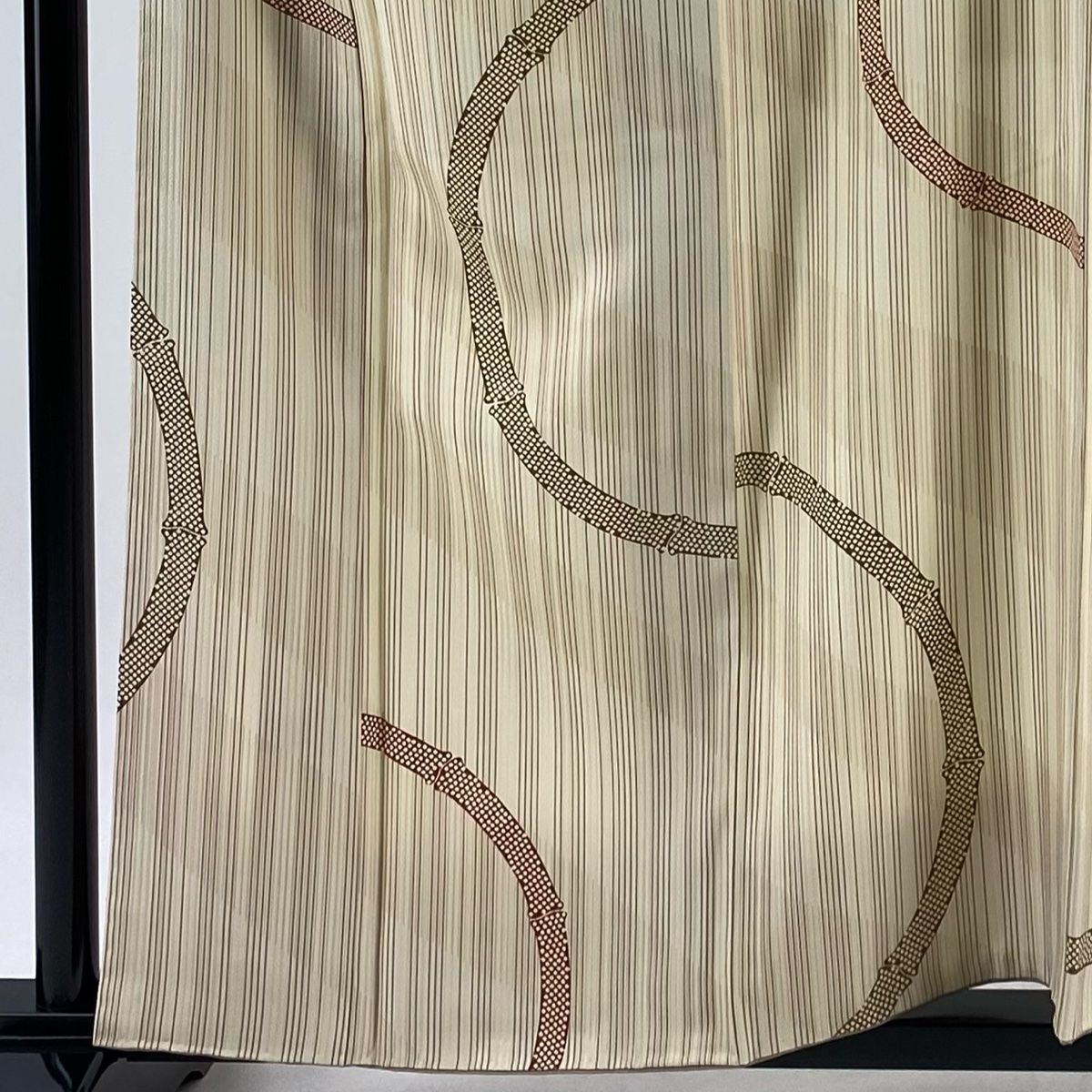 小紋 身丈158cm 裄丈66cm M 袷 竹 縦縞 ベージュ 正絹 秀品