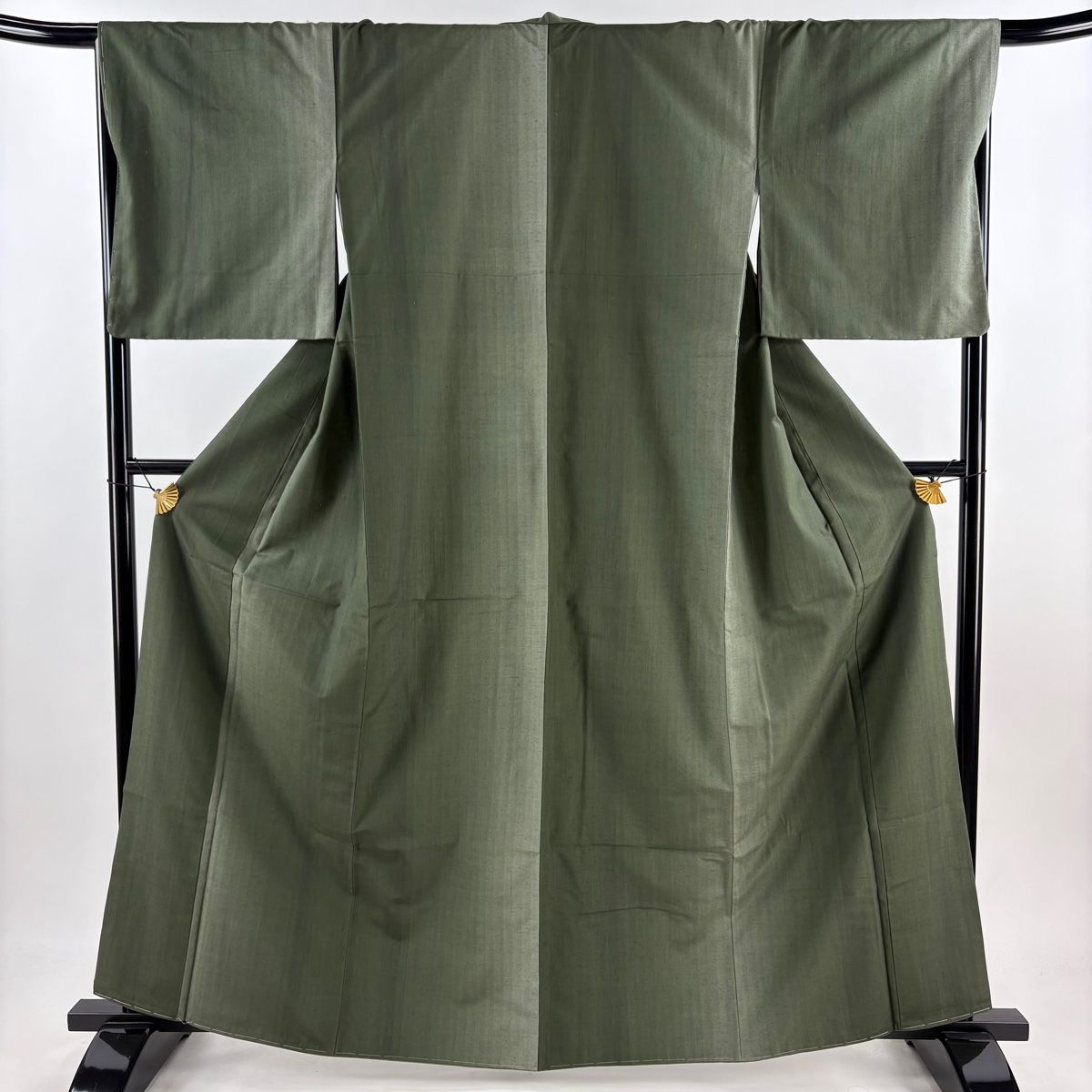 紬 身丈162cm 裄丈68cm L 袷 やまと 証紙 縦ぼかし柄 灰緑 正絹 秀品