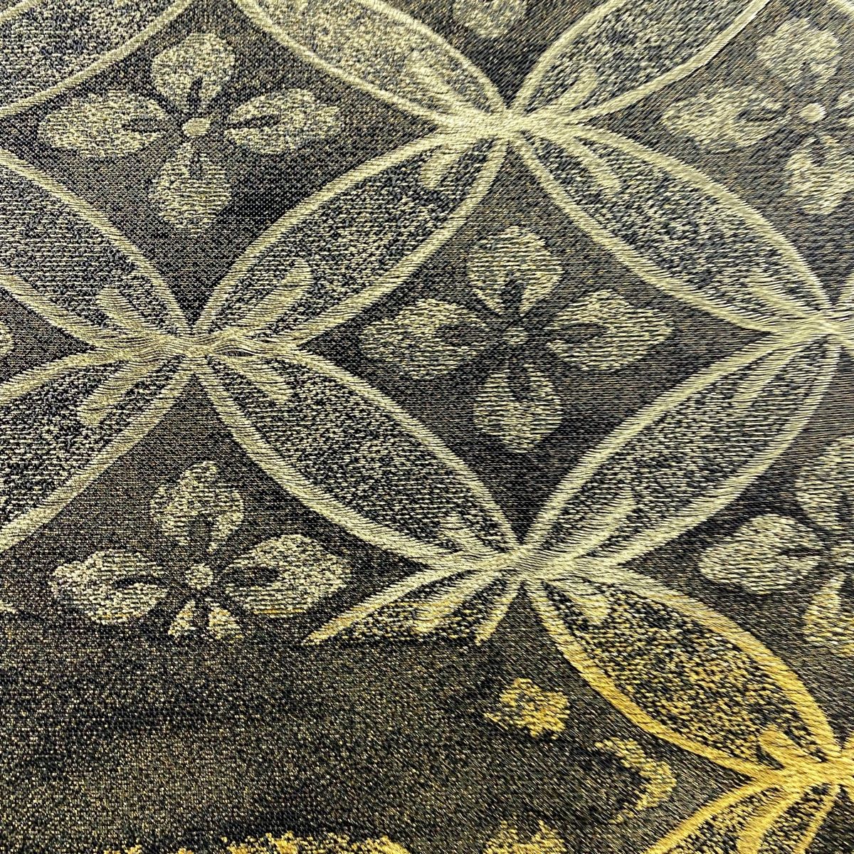 袋帯 名品 七宝 霞 金通し 金糸 黒 六通 正絹