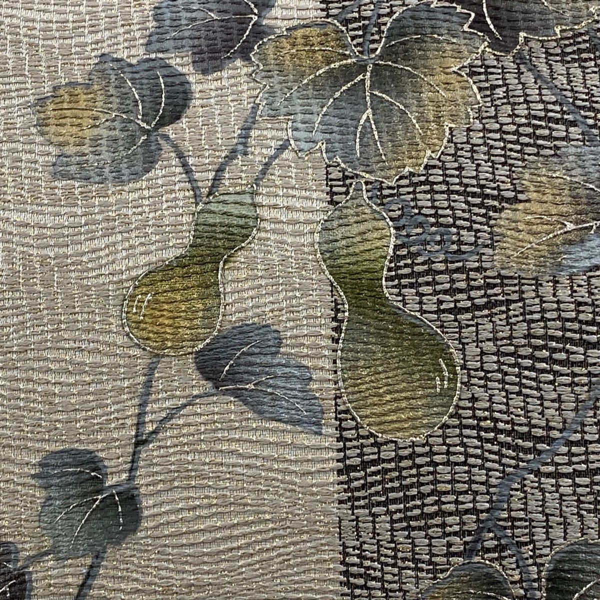 袋帯 名品 落款 瓢箪 箔 金銀彩 ベージュ 全通 正絹