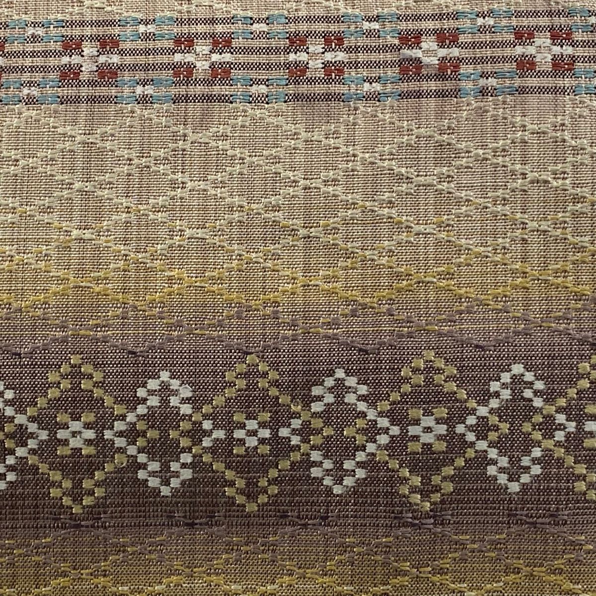 袋帯 名品 横段 菱 真綿バンブー和紙織 薄茶色 六通 正絹