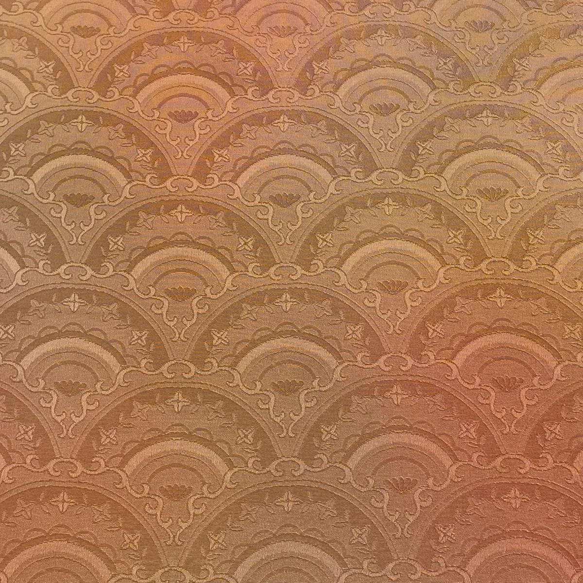 反物 秀品 小紋 地紋 ぼかし オレンジ 正絹