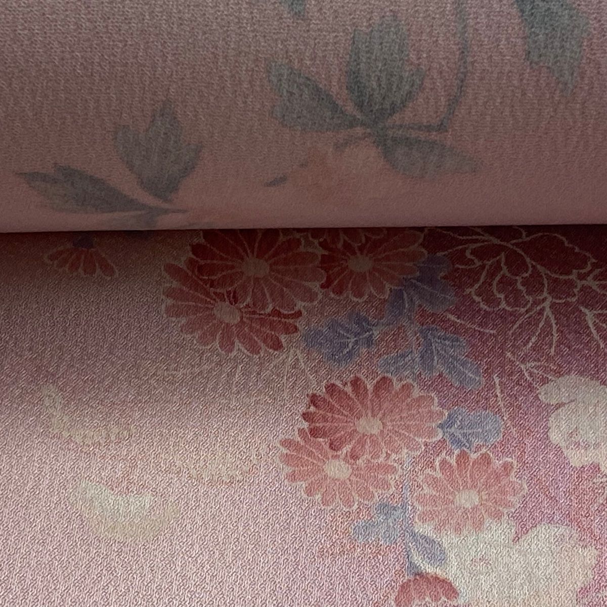  反物 秀品 小紋 菊 ぼかし ピンク 正絹 小紋 着物反物