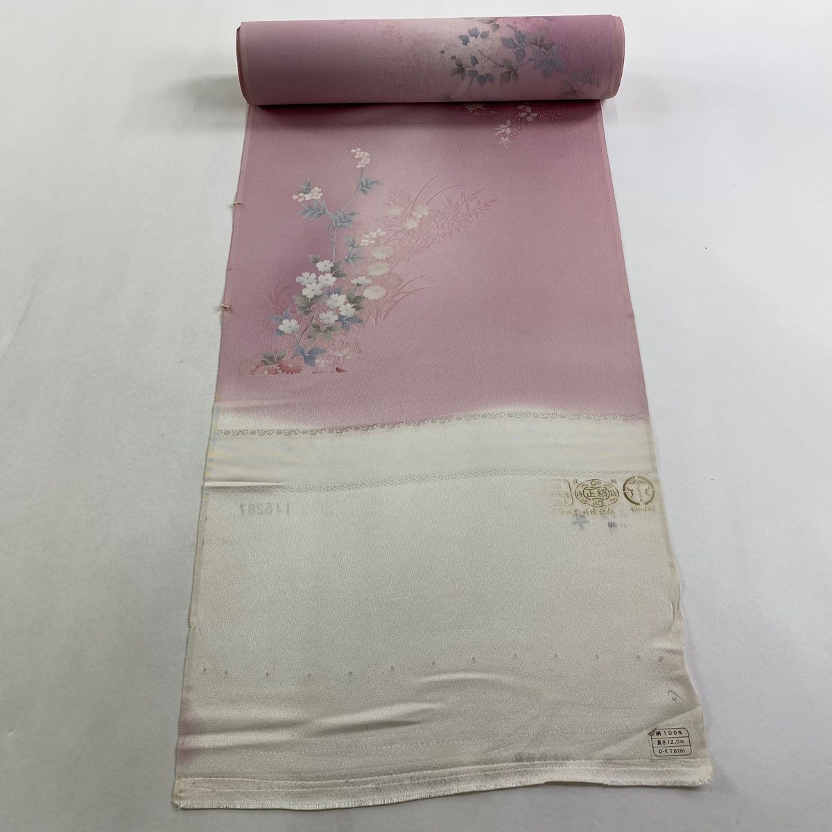 反物 秀品 小紋 菊 ぼかし ピンク 正絹