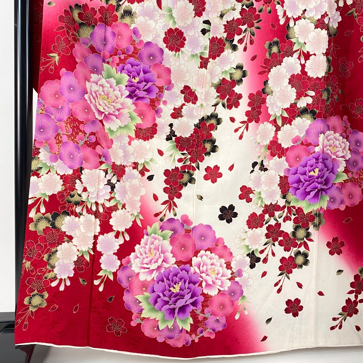 振袖 身丈164.5cm 裄丈66cm M 袷 袋帯フルセット 花丸文 桜 刺繍 金彩 赤 正絹 名品