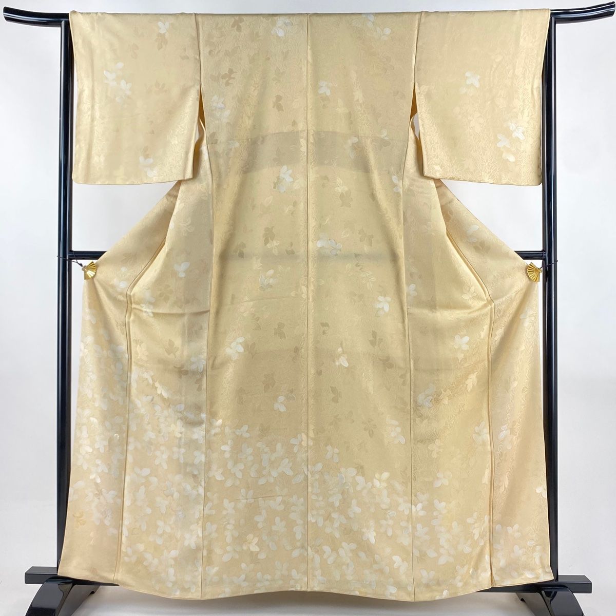 美品】 付下げ 身丈165cm 裄丈65cm M 袷 袋帯セット 葉柄 地紋 刺繍