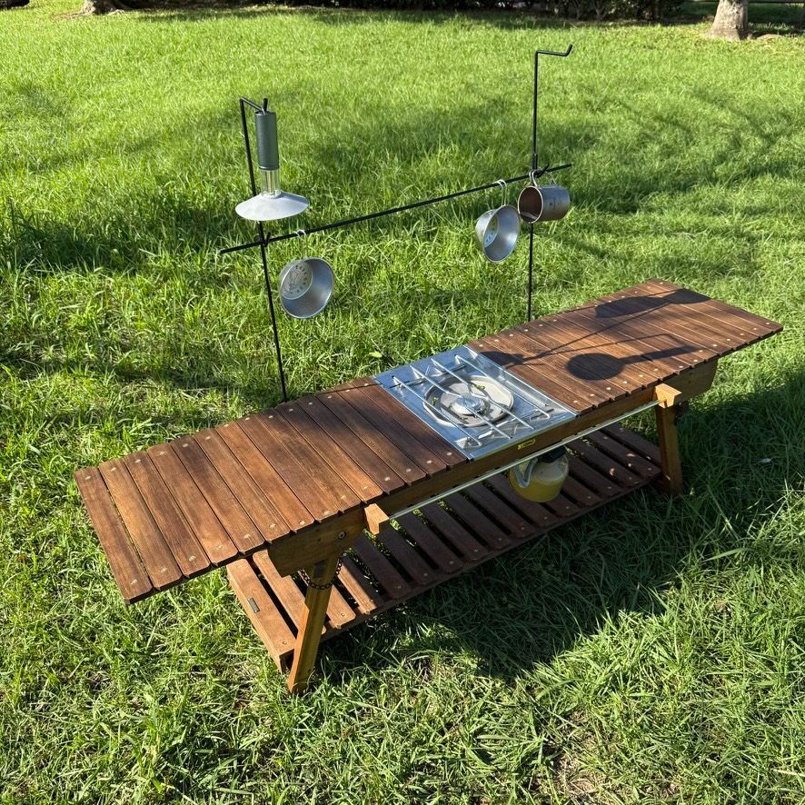  IGT対応 ウッドテーブル ウォルナット色 真鍮パーツ 折りたたみ式 無垢材天板 キャンプテーブル アウトドア家具 工房金魚 アウトドアテーブル テーブル チェア ハンモック