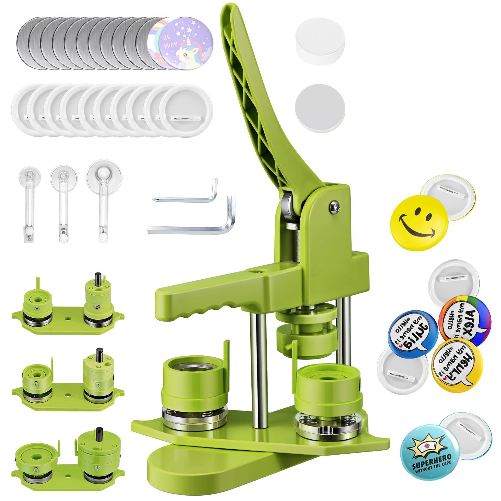 缶バッジマシーン 2025革新磁気吸着回転 25mm 32mm 58mm金型 缶バッジメーカー 回転式 3サイズ 金型交換便利 マグネット吸着 回転式 操作簡単 組立不要 バッジ素材300個付き 缶バッヂ製造機 DIY缶バッヂ製造機 小型 軽量 DI