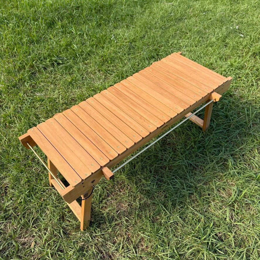 IGT対応 ウッドテーブル ラスティックパイン色|真鍮パーツ 折りたたみ式 無垢材天板 キャンプテーブル 工房金魚 別売り