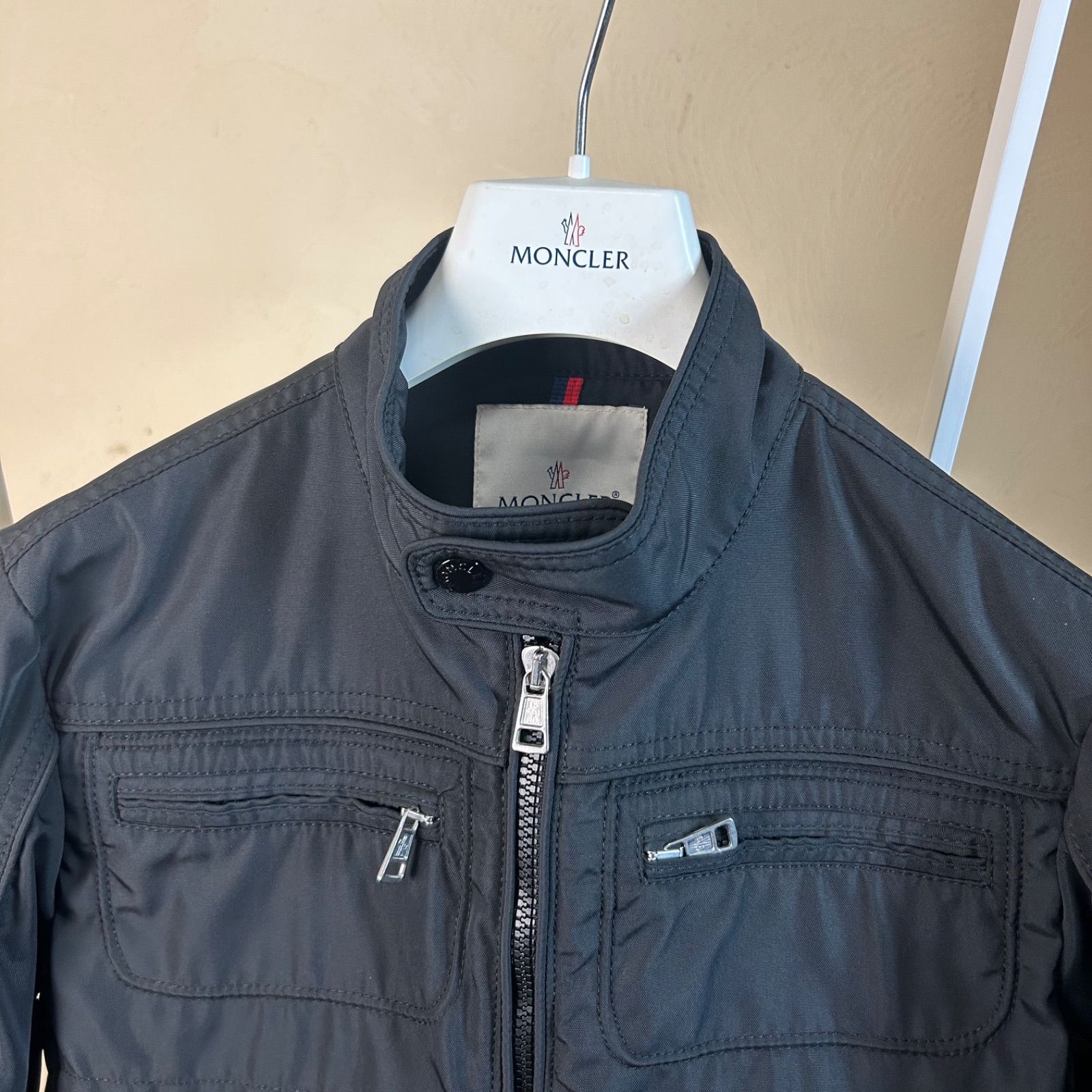 【未使用級】 MONCLER モンクレールライダースジップジャケット黒０ 未使用級】 MONCLER モンクレールライダースジップジャケット黒0