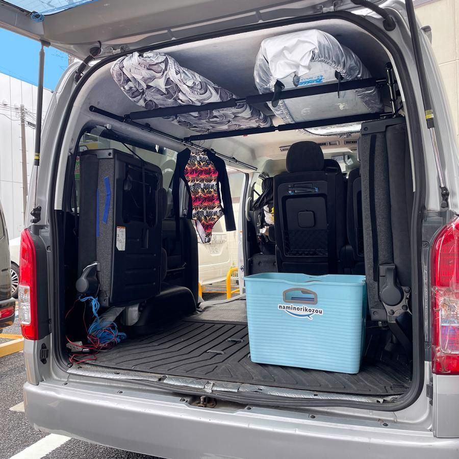 送料無料 200系ハイエース ワゴンGL用 左右サイドバー- 長 スライドバー2本セット 延長ステー パッド付 車内キャリア 脚立 ロッドホルダー 車室内