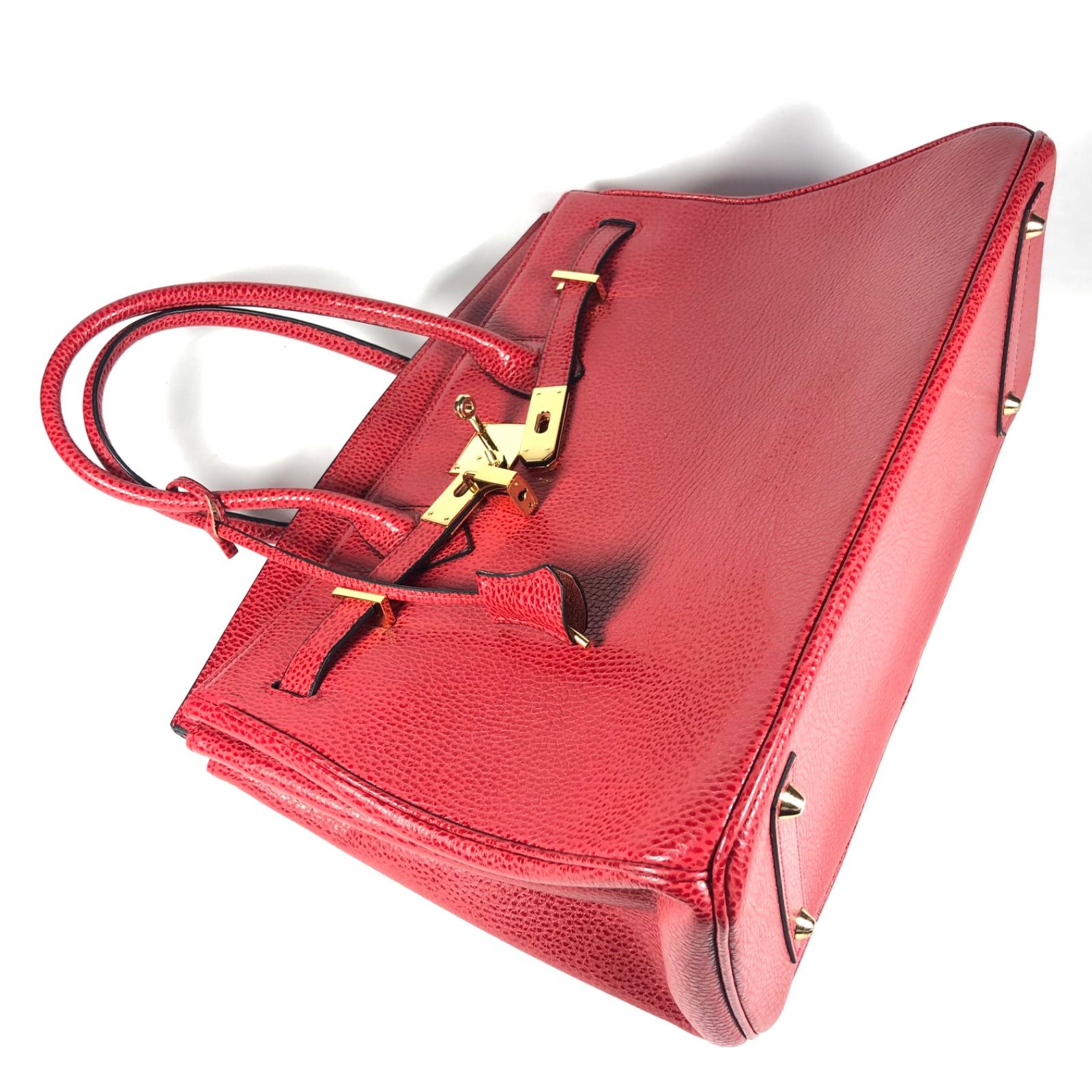 レザー トートバッグ レッド 南京錠付き