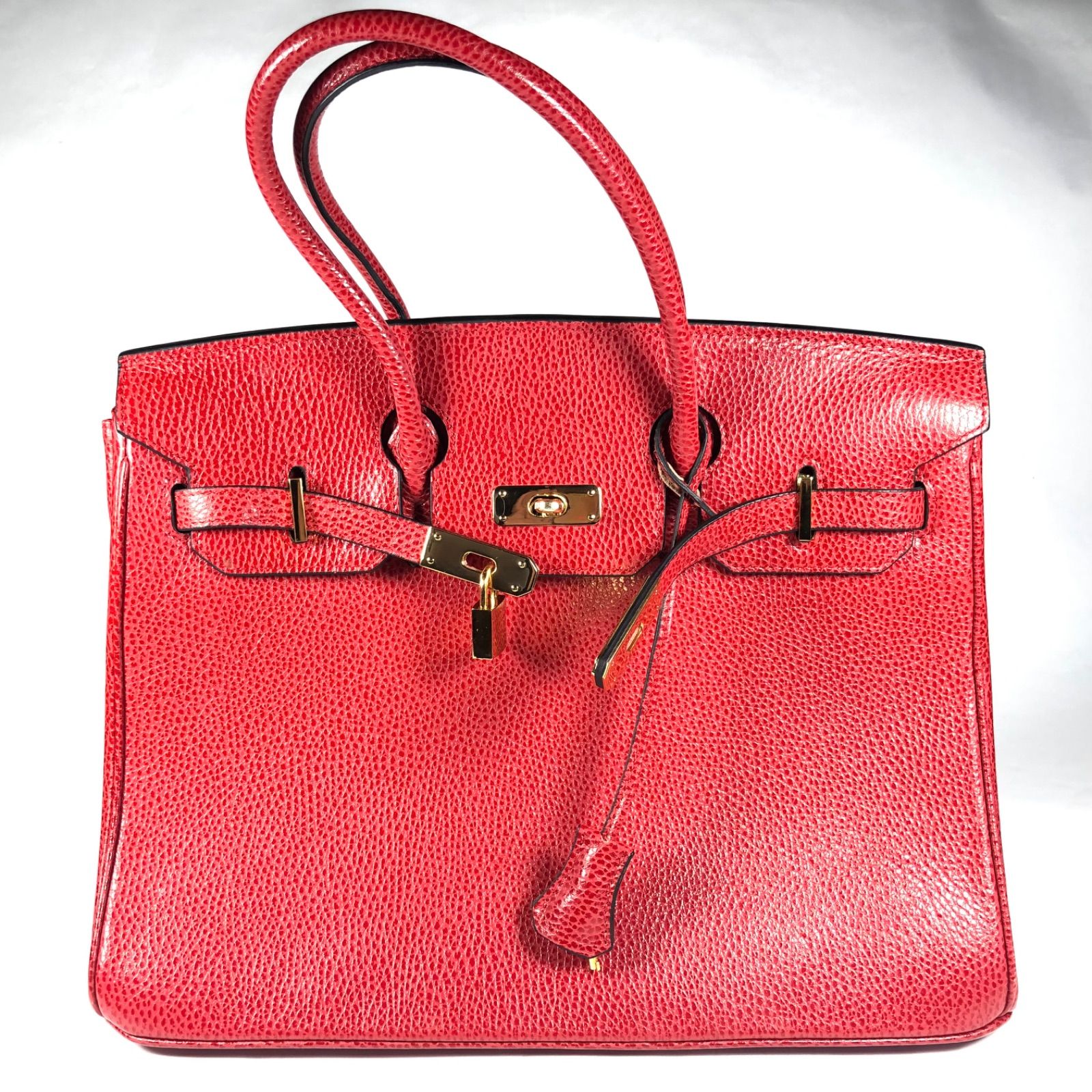 レザー トートバッグ レッド 南京錠付き