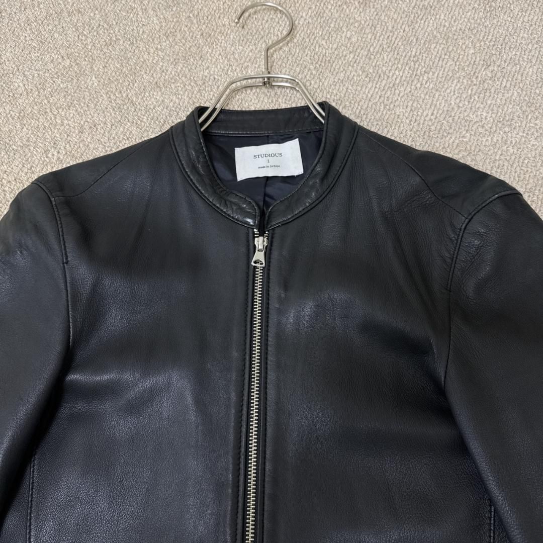 STUDIOUS ブラック レザー シングルライダース STUDIOUS 革ジャン ライダース ラムレザーシングルライダース