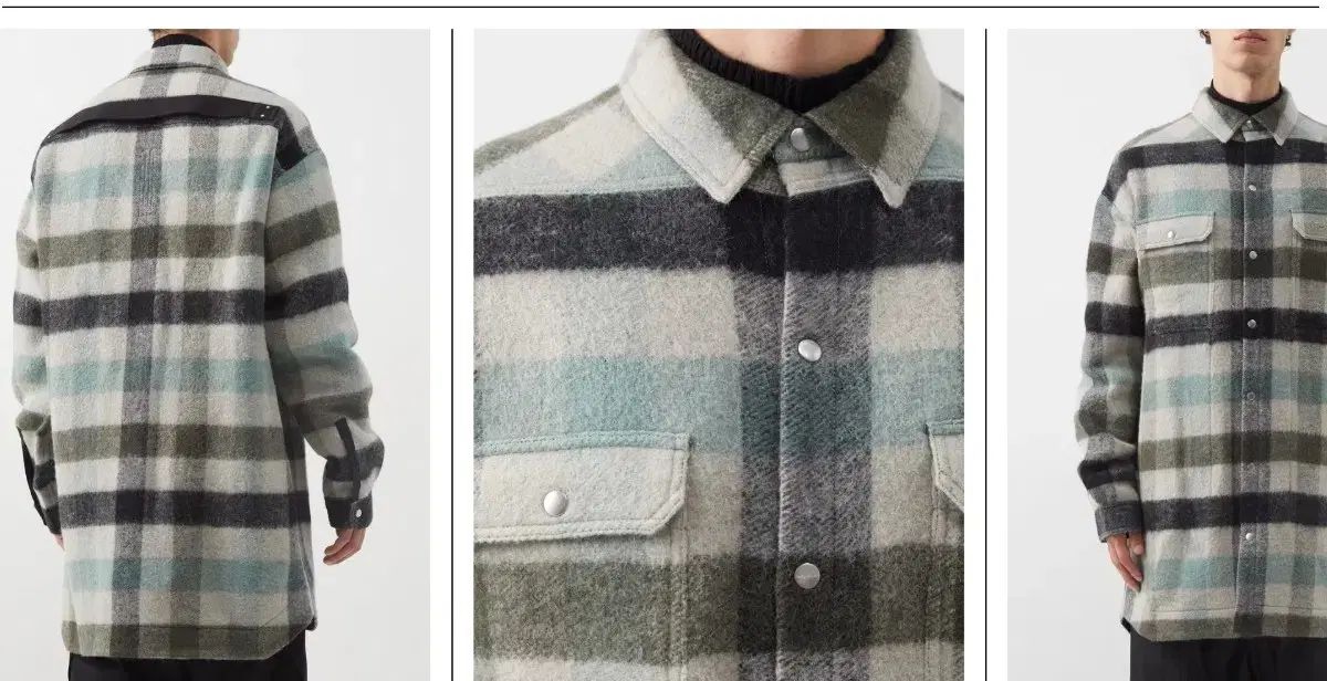 リックオウエンス ロング LINE チェック ウール ブレンド オーバーサイズシャツ