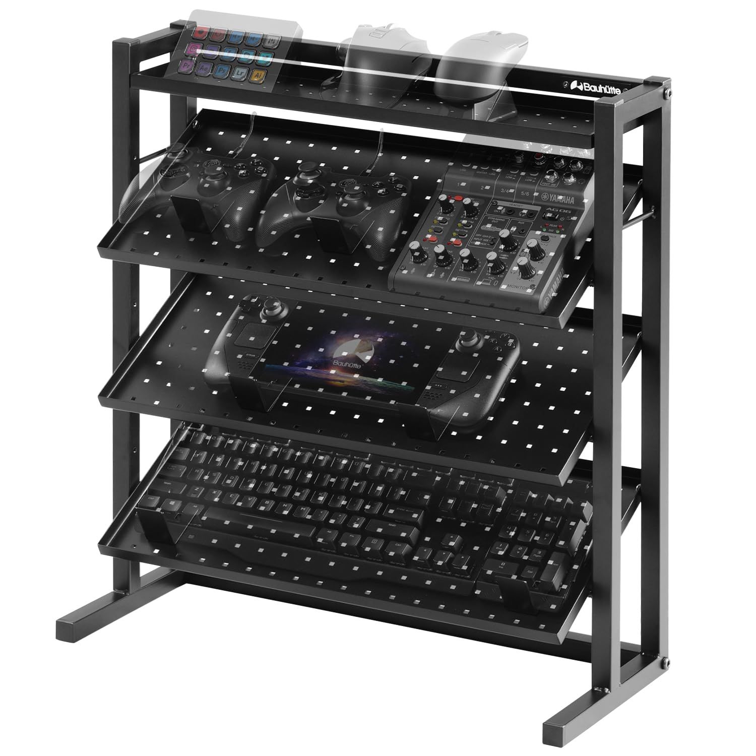 Bauhutte バウヒュッテ 卓上 ディスプレイラック フルキーボードが飾れる デバイス収納 角度調節 デスクサイド設置 クランプ固定式 幅53cm BHS-DR520-BK