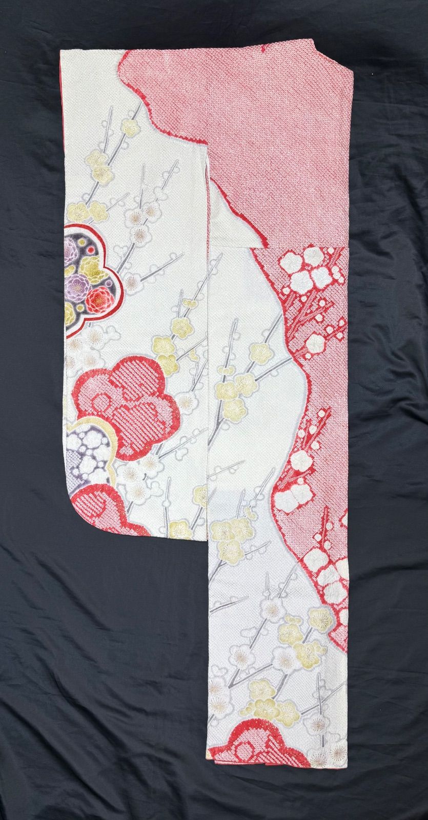 超豪華絢爛 白地P梅絞り振袖身丈157cm裄丈66cm正絹重ね襟付き袷広襟 高島屋別誂