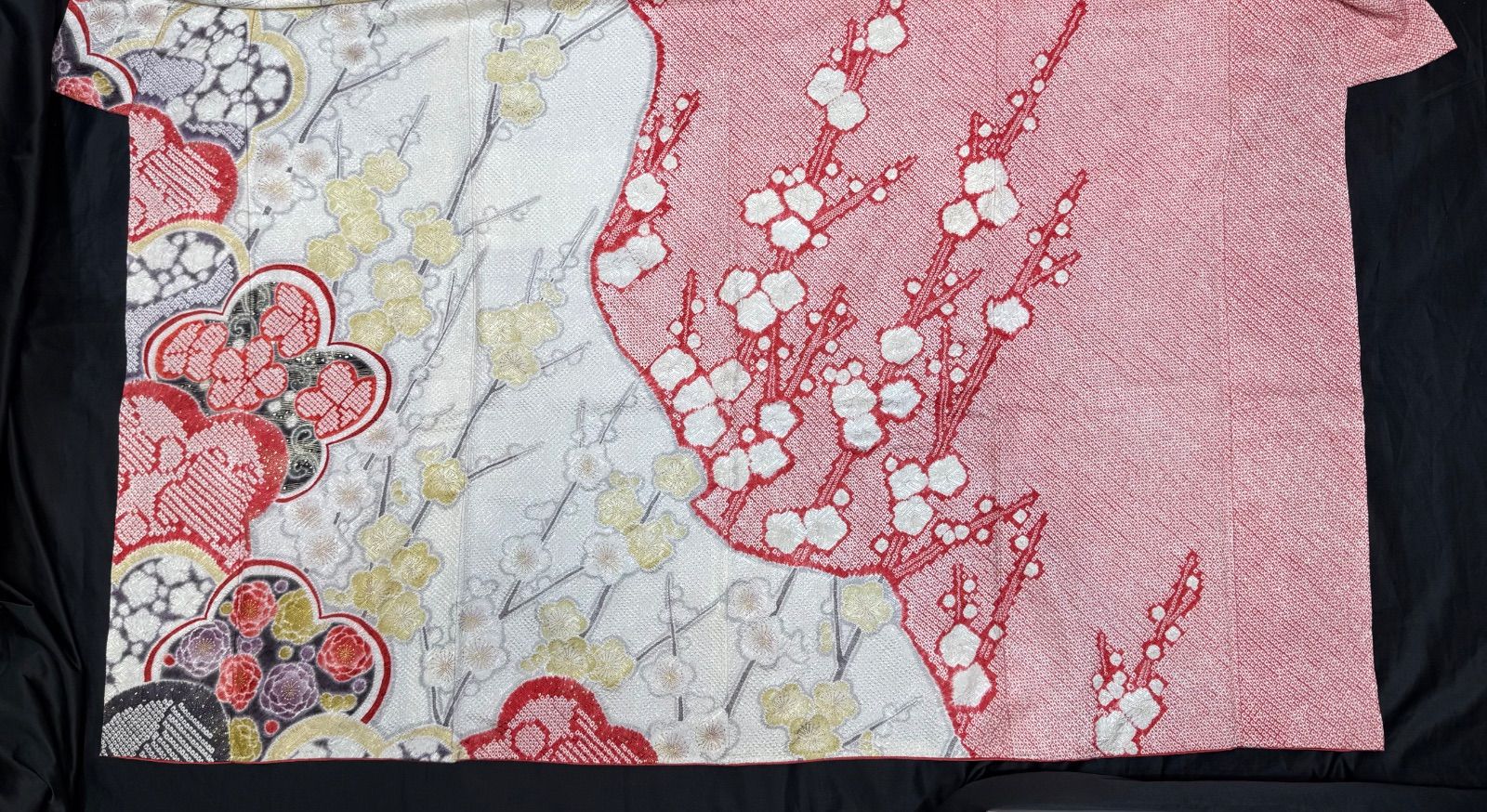 白地Ｐ梅絞り振袖身丈157cm裄丈66cm正絹重ね襟付き袷広襟 高島屋別誂