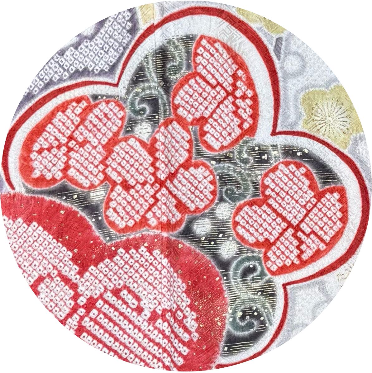 超豪華絢爛 白地Ｐ梅絞り振袖身丈157cm裄丈66cm正絹重ね襟付き袷広襟