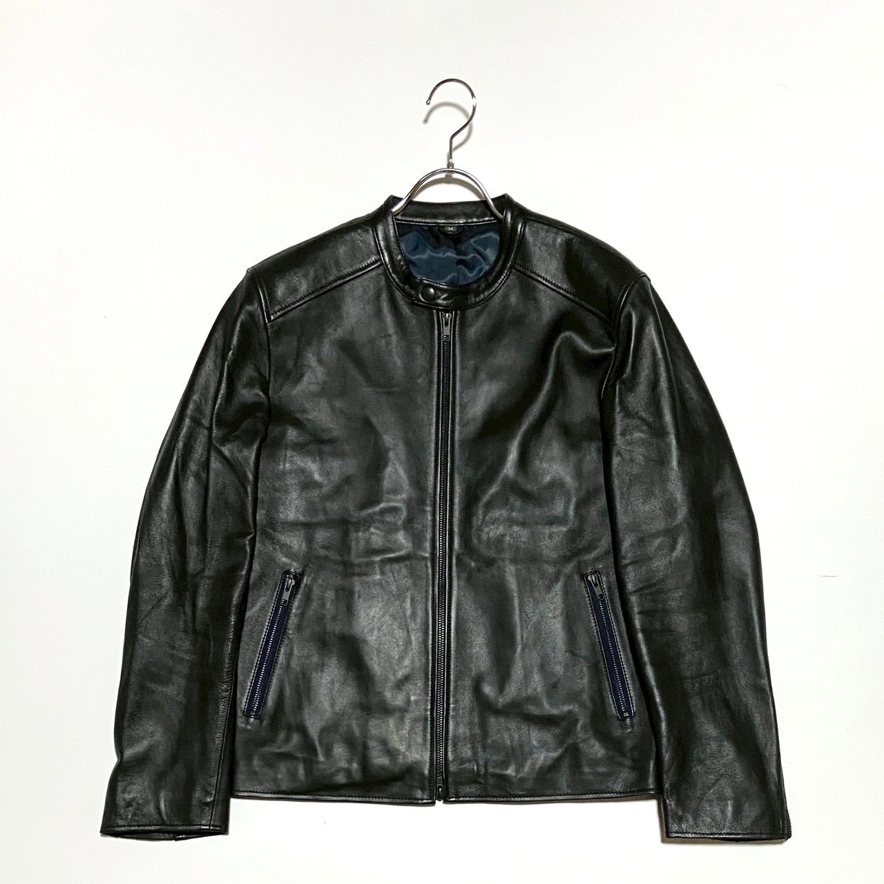 Wind Armor ウインドアーマー シングルライダースジャケット ノーカラー ブラック ラムレザー 本革 羊革 M