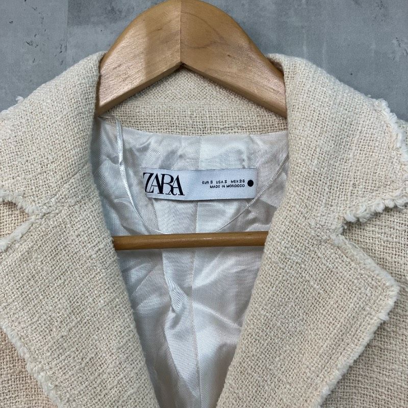 ZARA ザラ ツイード ジャケット ブレザー テーラード S アイボリー 