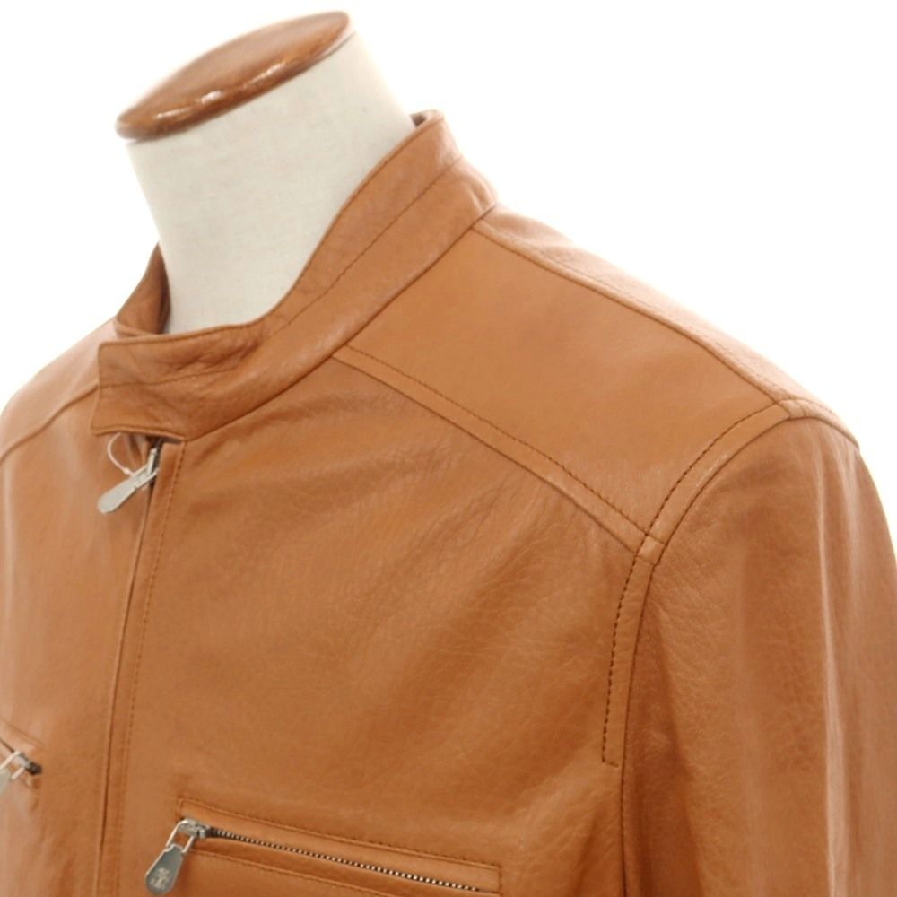 ブルネロクチネリ Brunello Cucinelli シングルライダース レザーブルゾン ライトブラウン サイズM メンズ