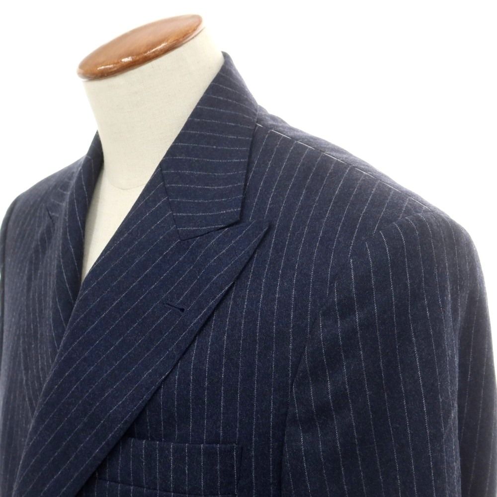 ブルネロクチネリ Brunello Cucinelli ウール ストライプ 6B ダブルスーツ ネイビーxホワイト サイズ48 メンズ