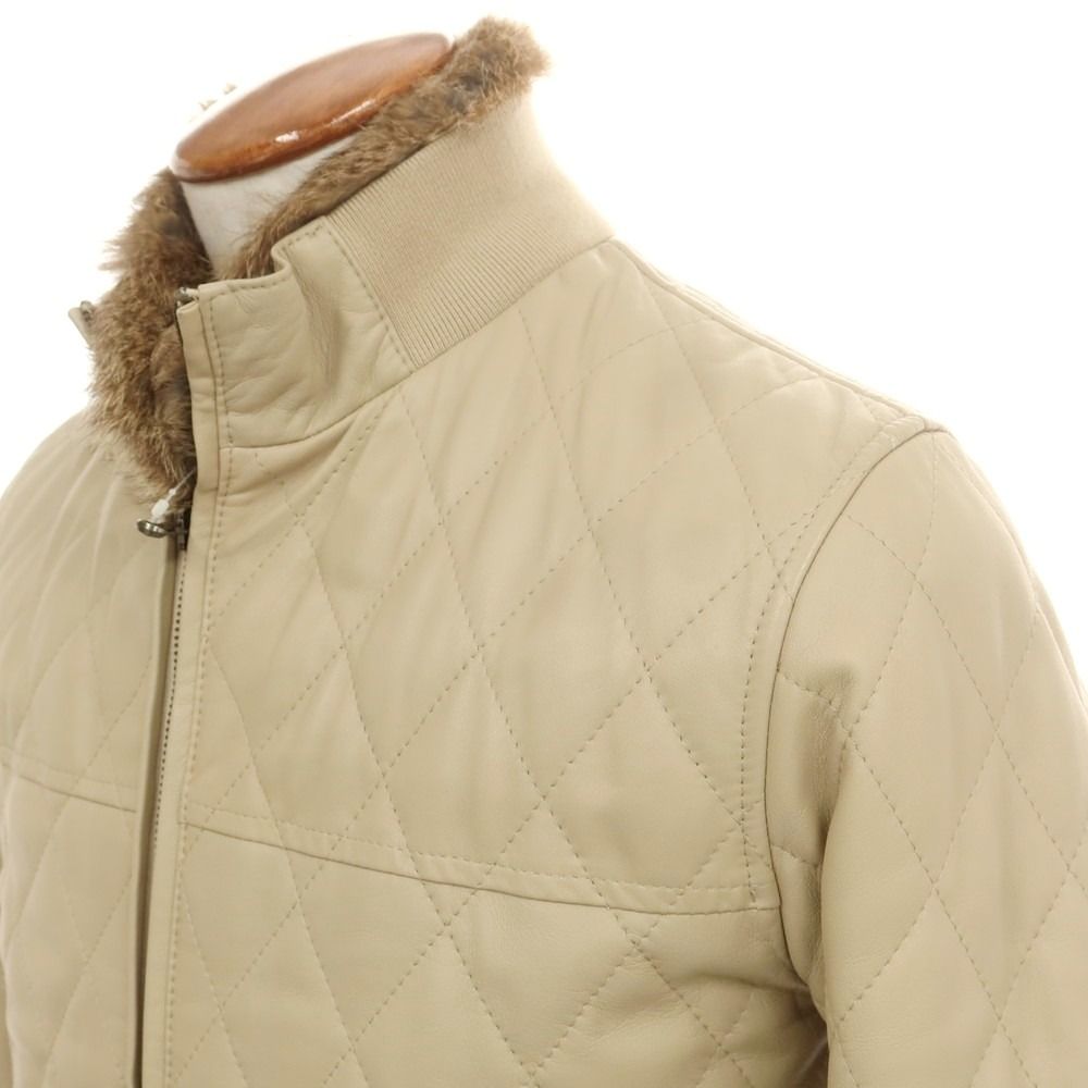 エンメティ EMMETI キルティング ファー レザーブルゾン ベージュ サイズ46 メンズ