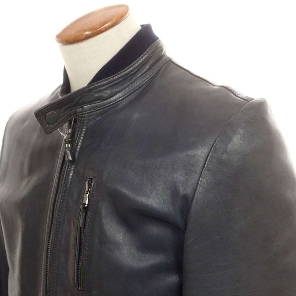 エンメティ EMMETI ラムレザー 中綿 レザーブルゾン ネイビー系 サイズ48 メンズ