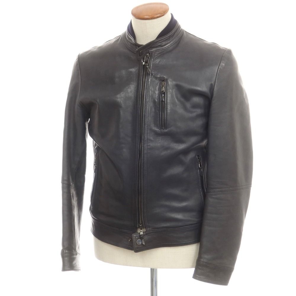 エンメティ EMMETI ラムレザー 中綿 レザーブルゾン ネイビー系 サイズ48 メンズ