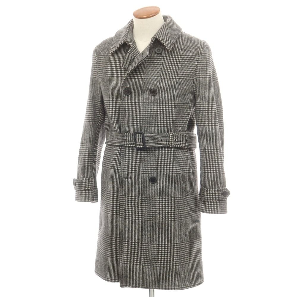 マッキントッシュ Mackintosh ウール グレンチェック ベルテッド ダブルブレストコート ブラックxホワイト サイズ38 メンズ