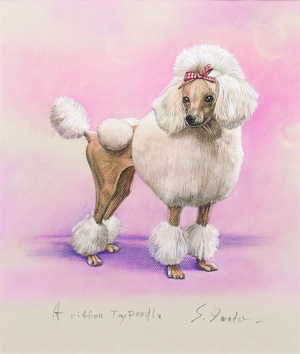 真作】【WISH】岩戸三郎「A ribbon Toy Poodle」パステル 約6号 リボン
