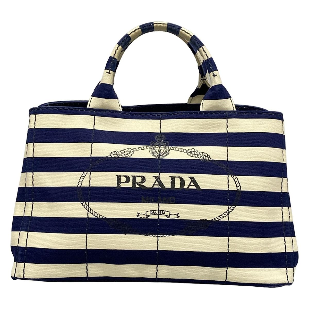 PRADA プラダ トートバッグ CANAPA B2642B ネイビー×アイボリー ボーダー