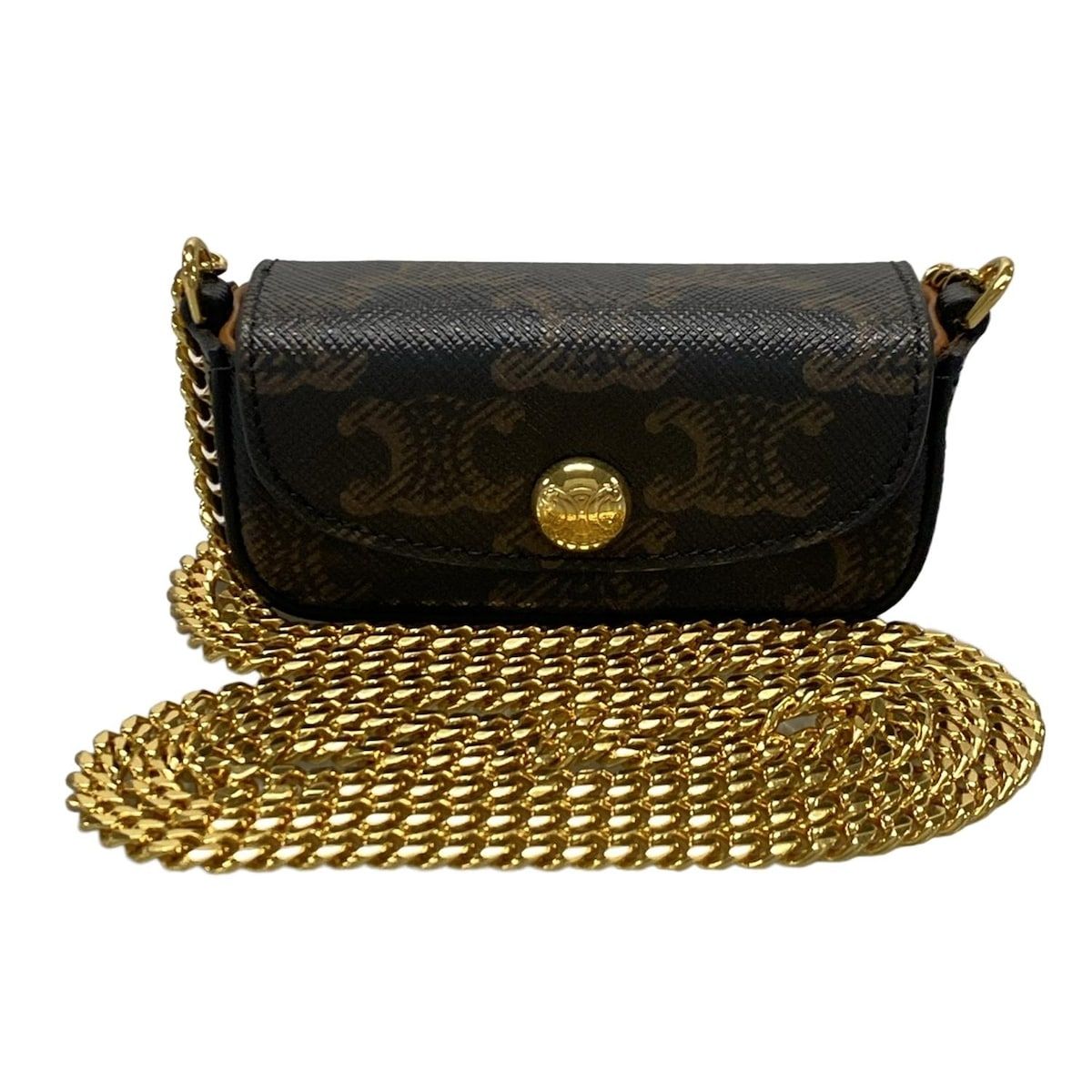 CELINE セリーヌ 小物 チェーン付き リップスティックケース 4M4772AQO.04BT 黒×タン リップケース