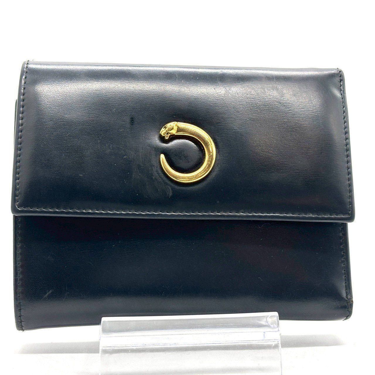 知性と艶を纏うヴィンテージ Cartier カルティエ 三つ折り財布 パンテール レザー ゴールド金具 ヴィンテージ ブラック ゴールド