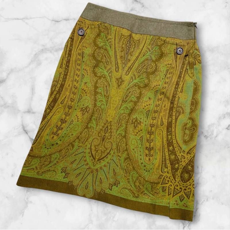 ETRO エトロ ペイズリー柄 ウールスカート 膝丈 シルク混 春 秋