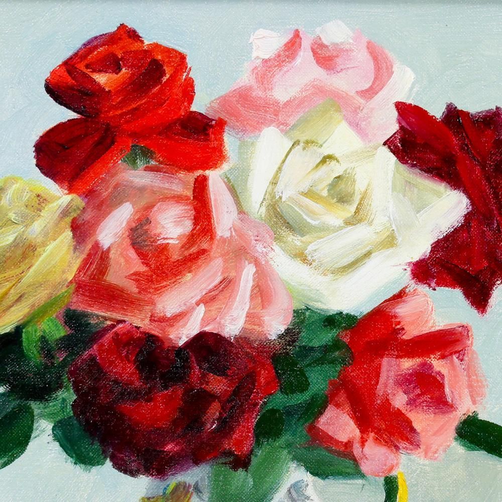 真作】【WISH】木下孝則 油彩 3号 美しく香る、花瓶に咲く薔薇 〇物故